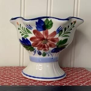 Ceramic Compote Pedestal Bowl Dish Handpainted Floral Vintage
